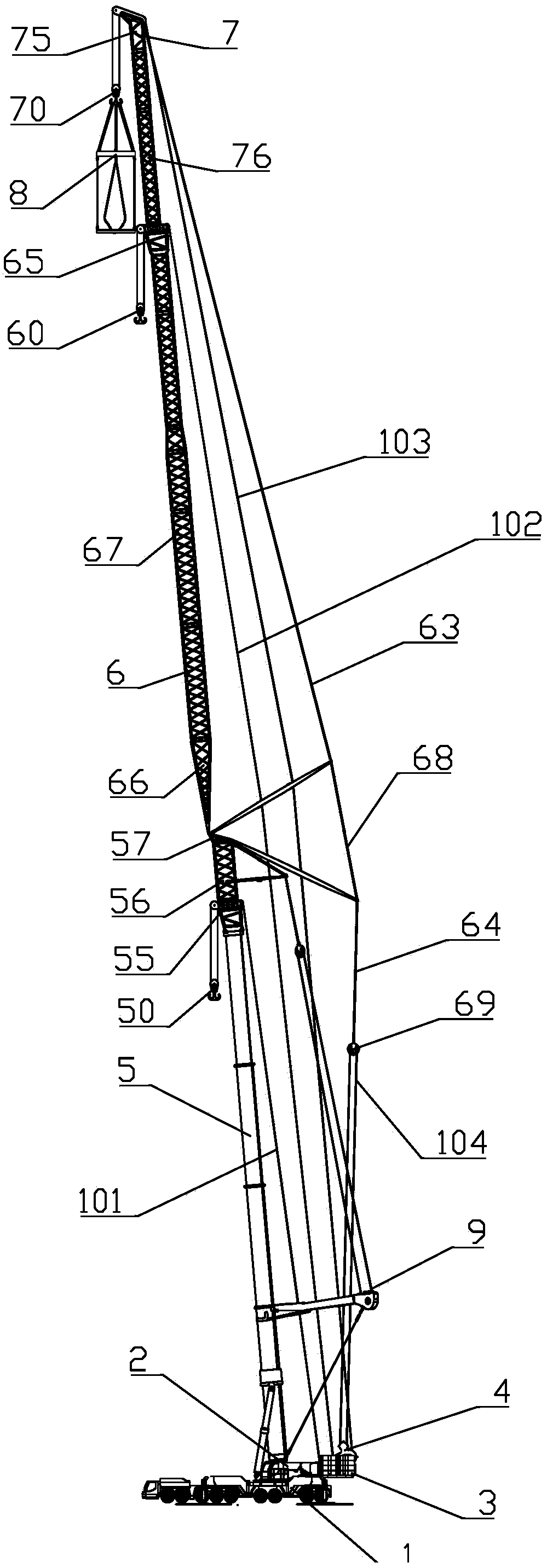Hoisting device for assembling fan blades of large-size wind driven generator
