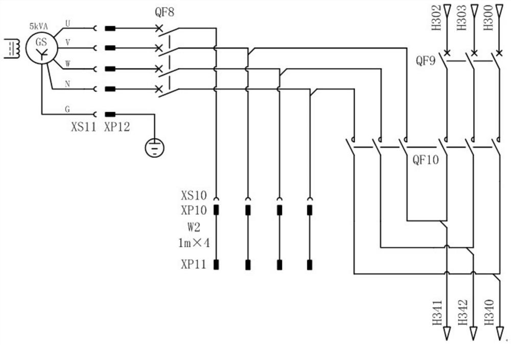 Auxiliary power supply connection structure of gasoline engine generator in diesel emergency generator car