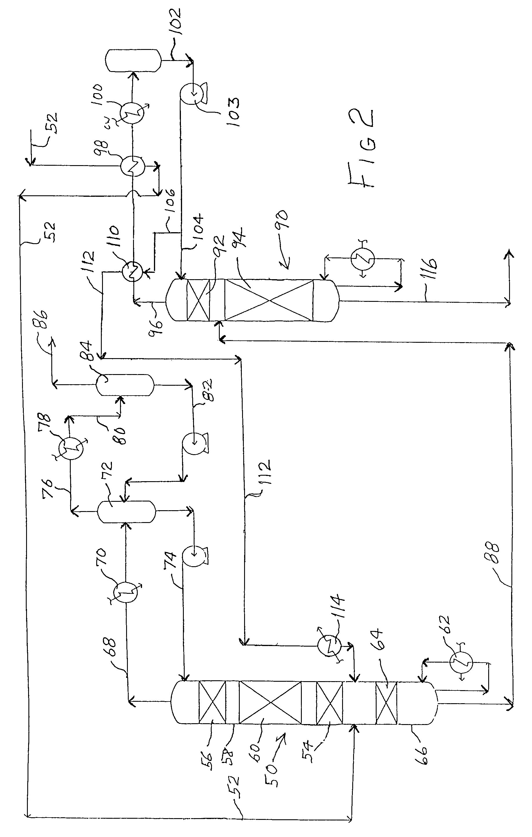 Dual pressure catalytic distillation hydrogenation column system for the front end of an ethylene plant