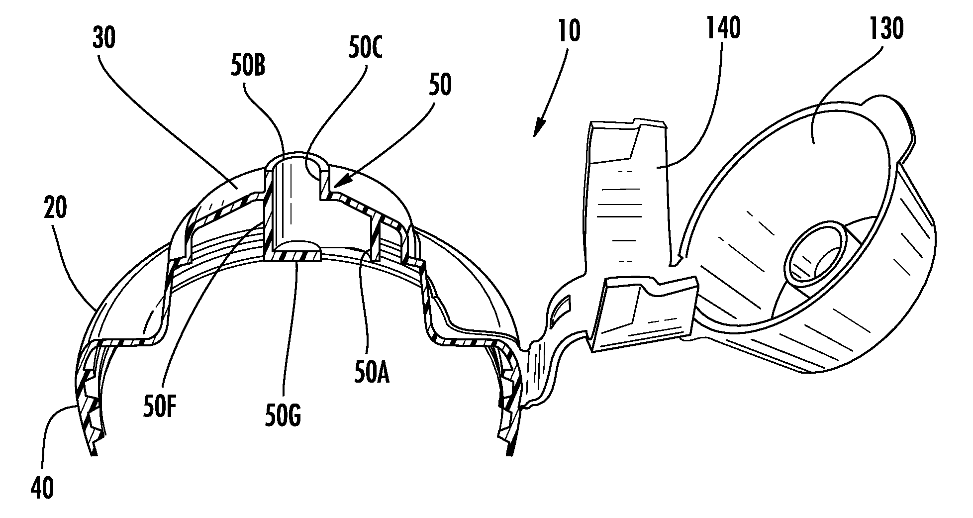 Dispensing closure having a flow conduit with key-hole shape