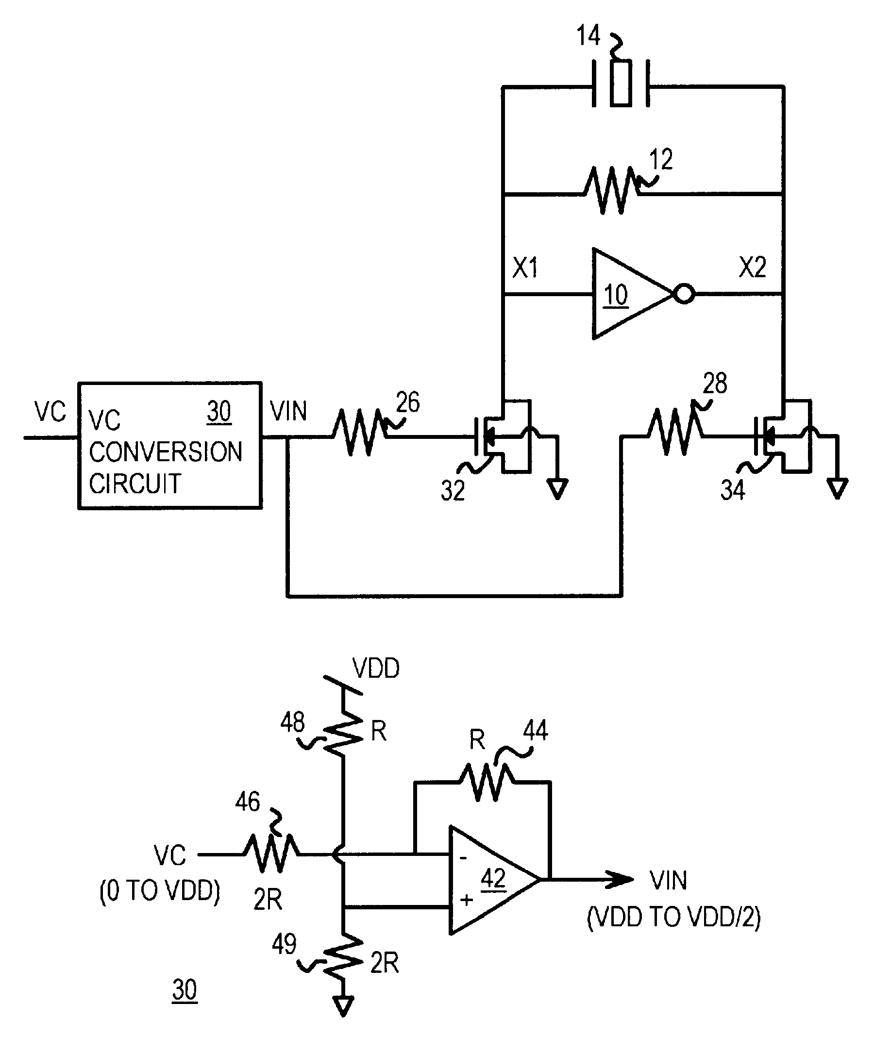 Voltage-controlled crystal oscillator (VCXO) using MOS varactors coupled to an adjustable frequency-tuning voltage