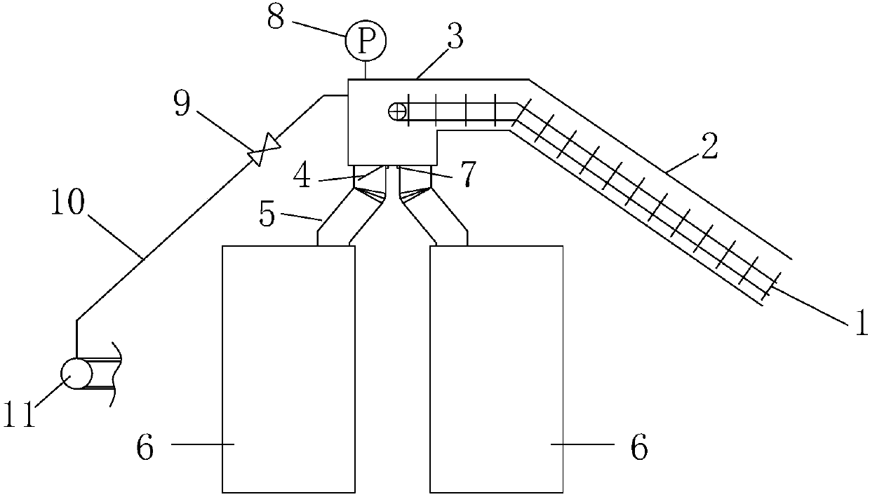 Sintered ore multi-chamfer vertical cooling furnace bottom discharging type feeding system