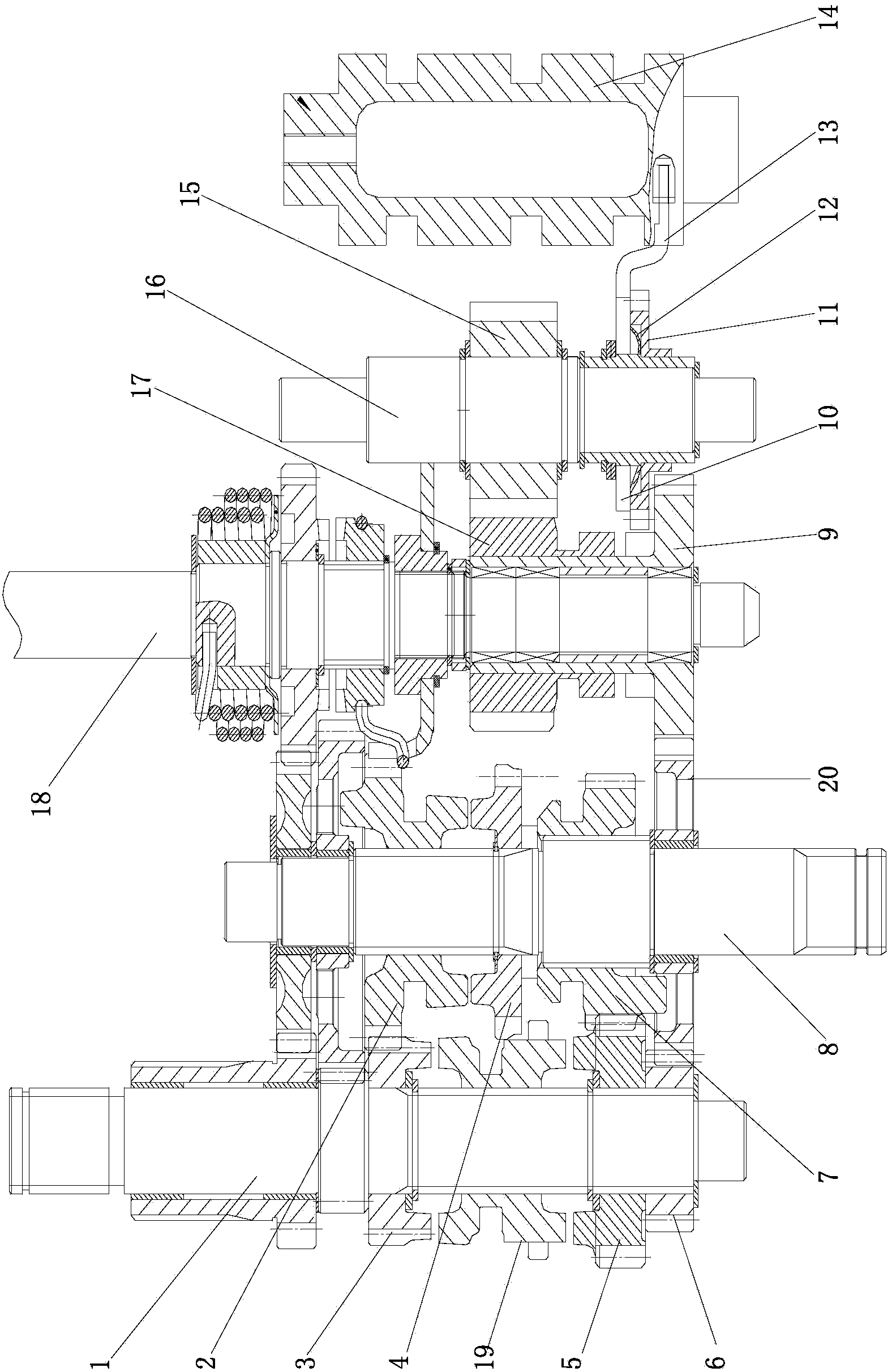 Speed change assembly integrating reverse gear