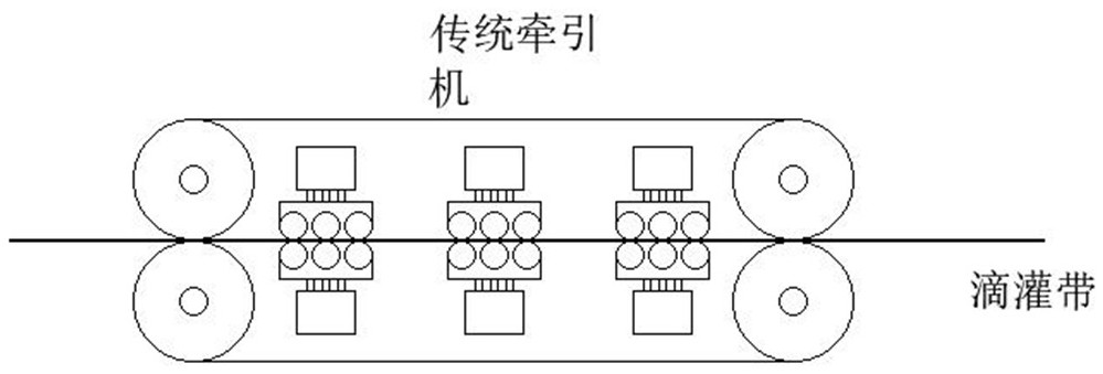 Traction assembly for drip irrigation tape production