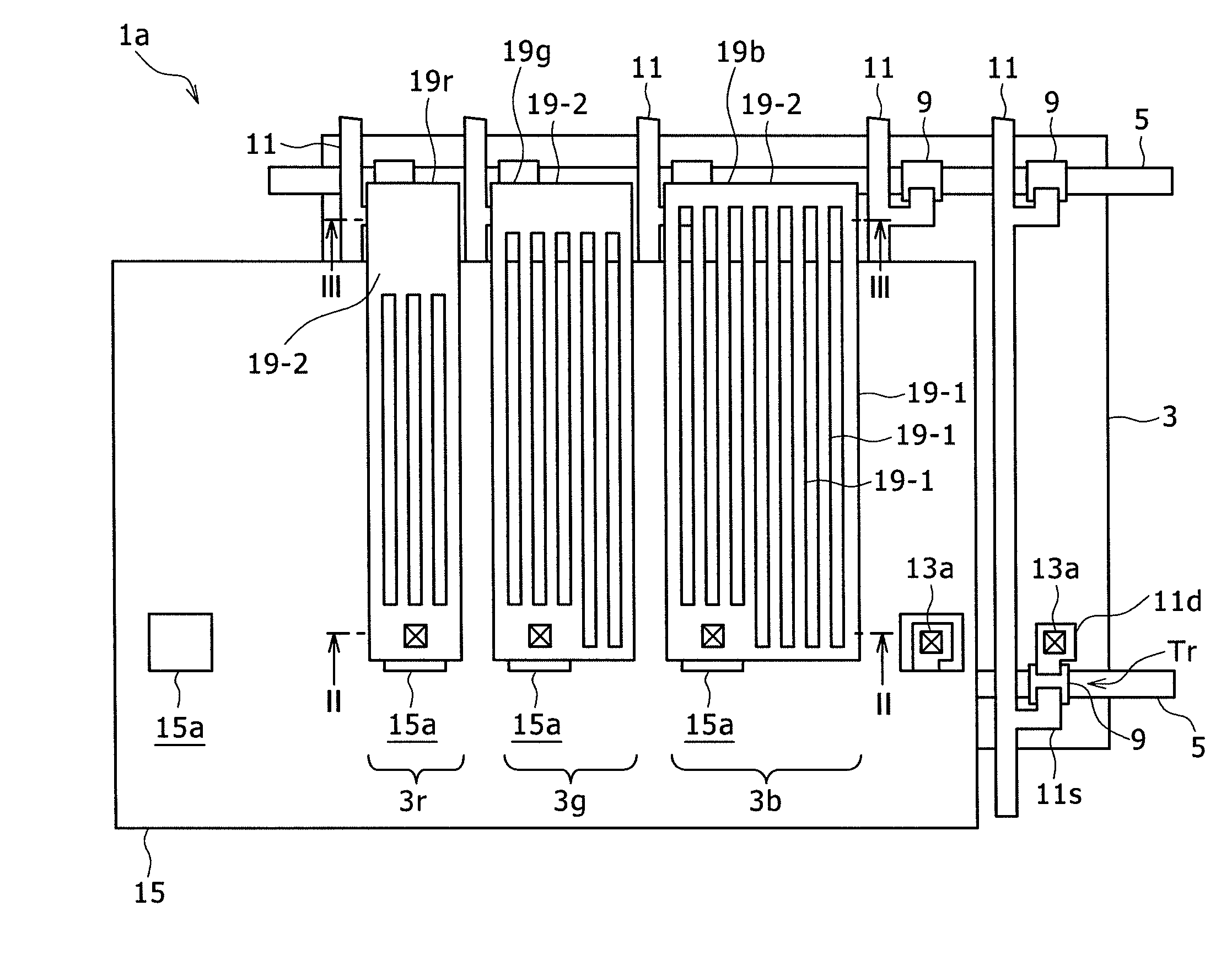 Liquid crystal display apparatus comprising a plurality of pixel boundary areas that vary for different color pixels and overall pixel electrode conductive areas that are equal for each pixel