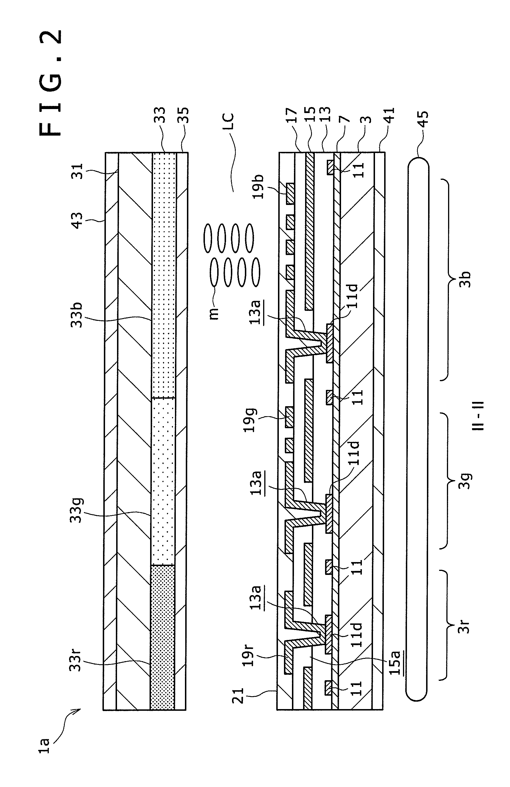 Liquid crystal display apparatus comprising a plurality of pixel boundary areas that vary for different color pixels and overall pixel electrode conductive areas that are equal for each pixel