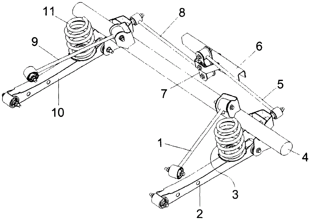 Automobile six-link non-independent suspension structure