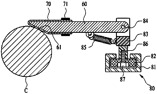 A wire-drawing processing device for the surface of an asymmetric cylindrical curved surface mold core of an injection mold