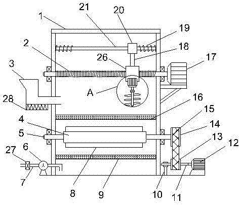 Coating material stirring and filtering device