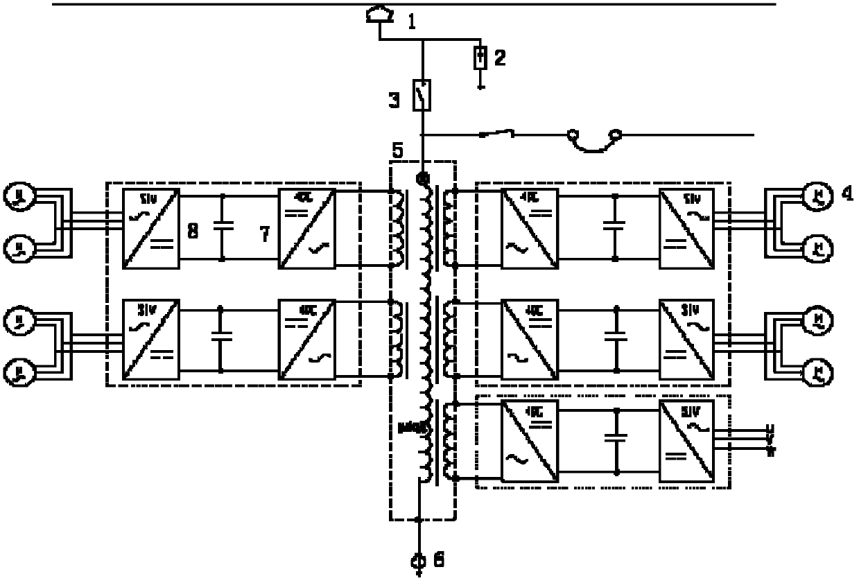 Motor train unit subsidiary loop split-phase passing uninterruptible power supply device