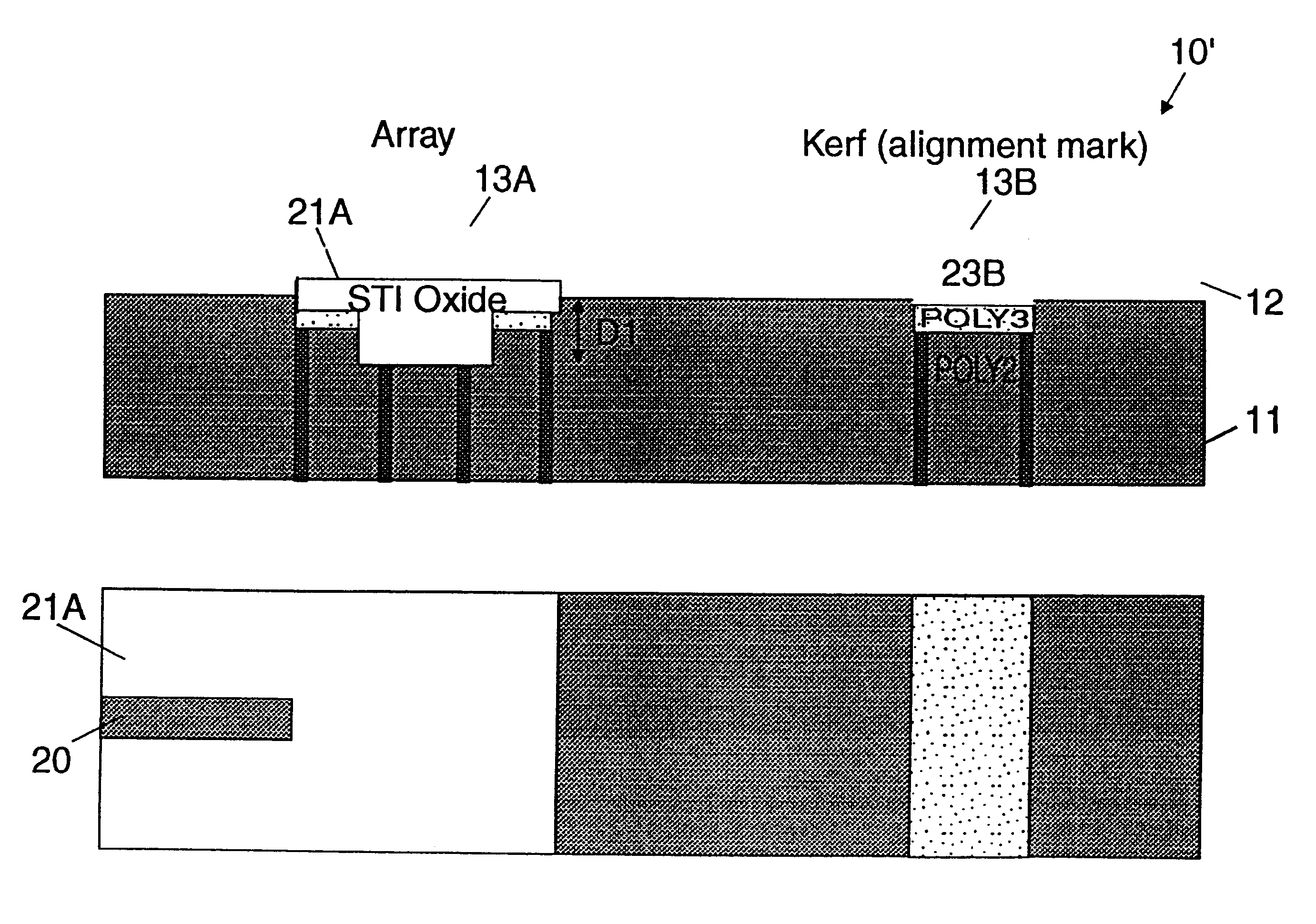 Method of forming STI oxide regions and alignment marks in a semiconductor structure with one masking step