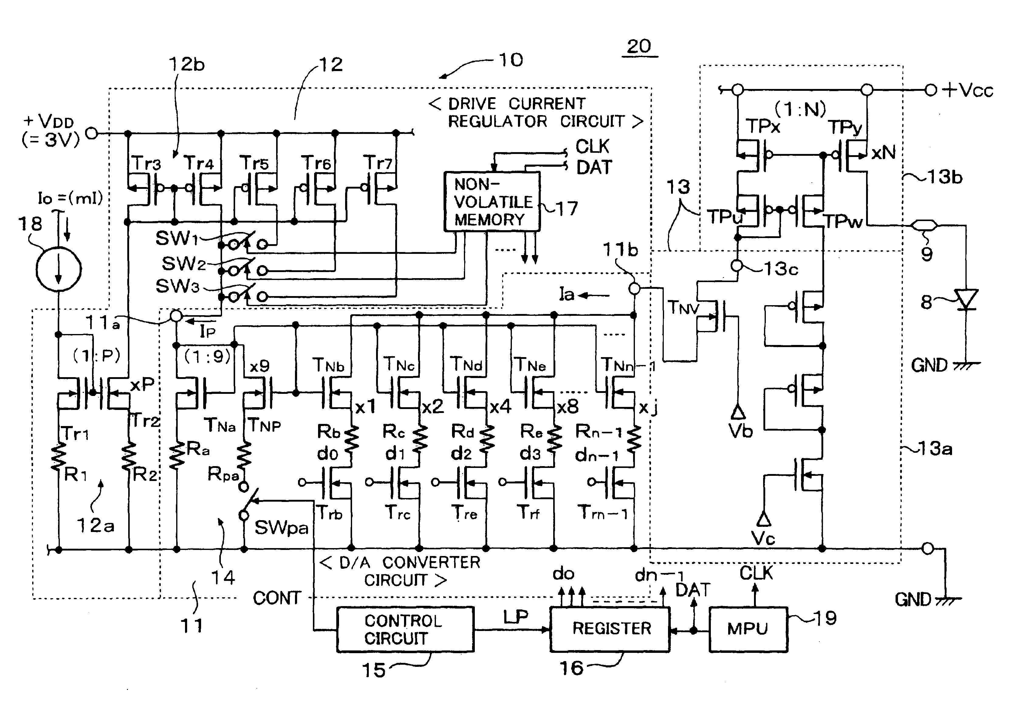 Organic EL display device and driving circuits