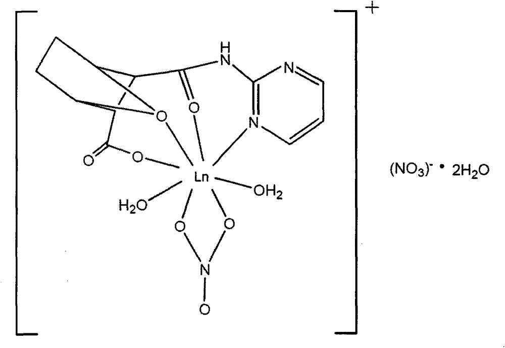 N-pyrimidinyl-norcantharidin amic acid lanthanum (III) complex and preparation method thereof