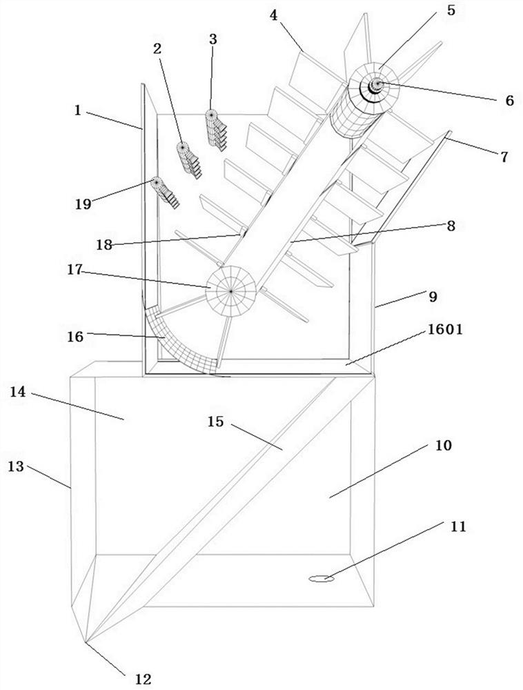 A continuous washing machine for waste plastic fragments