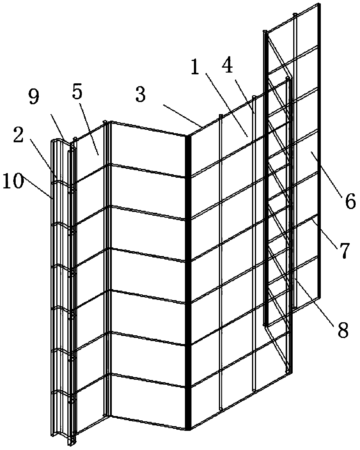 Reinforced prestressed concrete corrugated sheet pile with rotating shaft