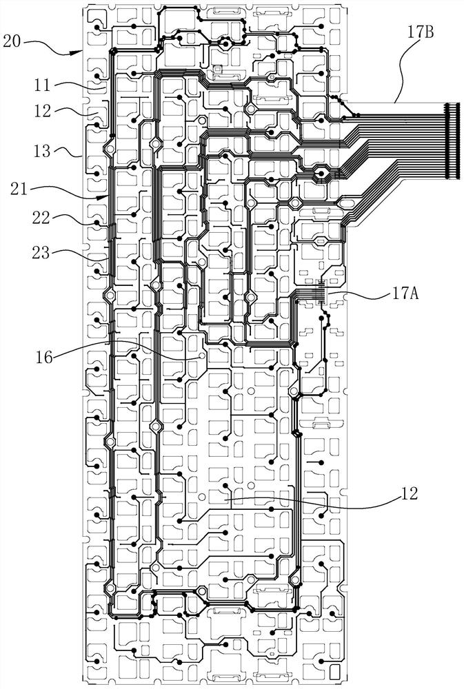 Frame type keyboard circuit film with zigzag air duct and manufacturing method thereof
