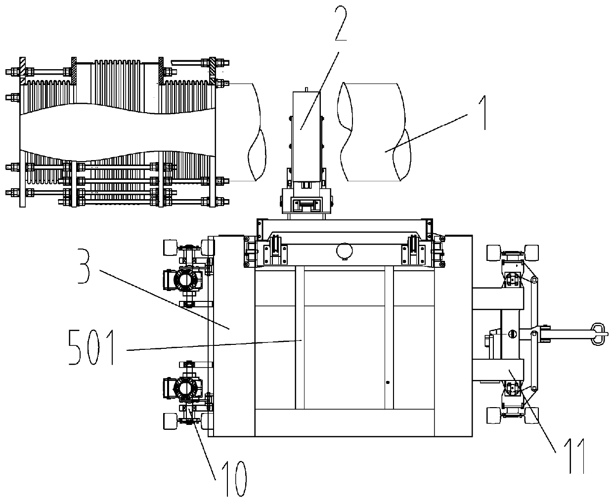 Auxiliary implements for pipe connections in gas-insulated metal-enclosed transmission lines