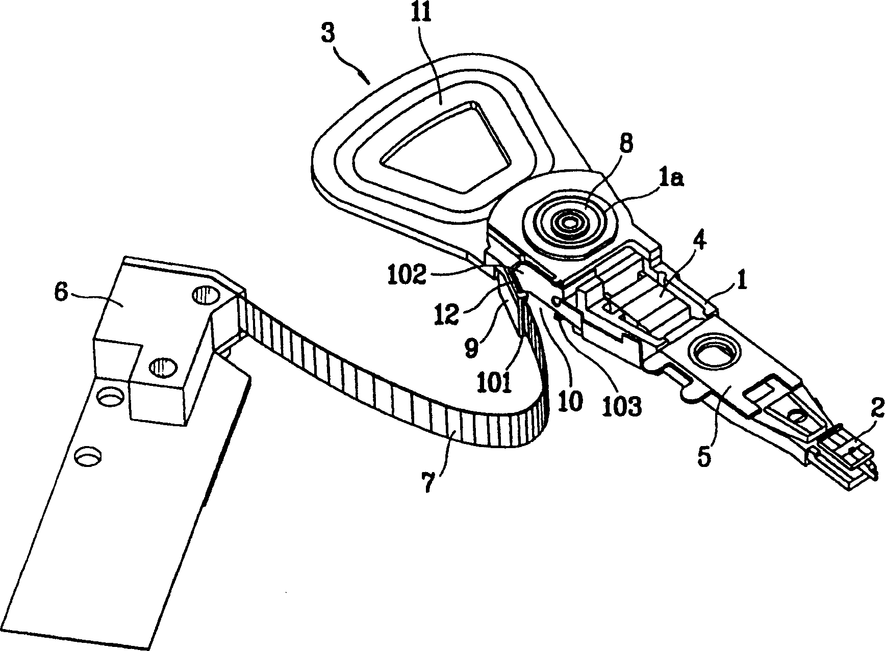 FPCB fixing structure of swing arm type assembly used for optical record player