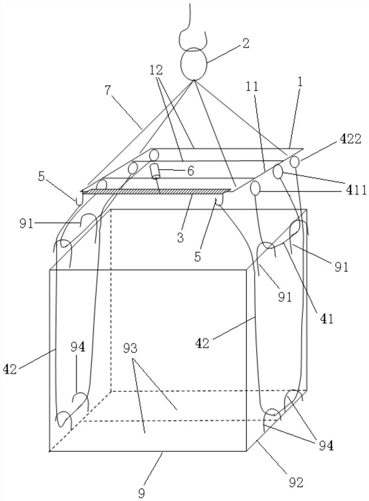 Special lifting appliance used for lifting material box with opened bottom and lifting method