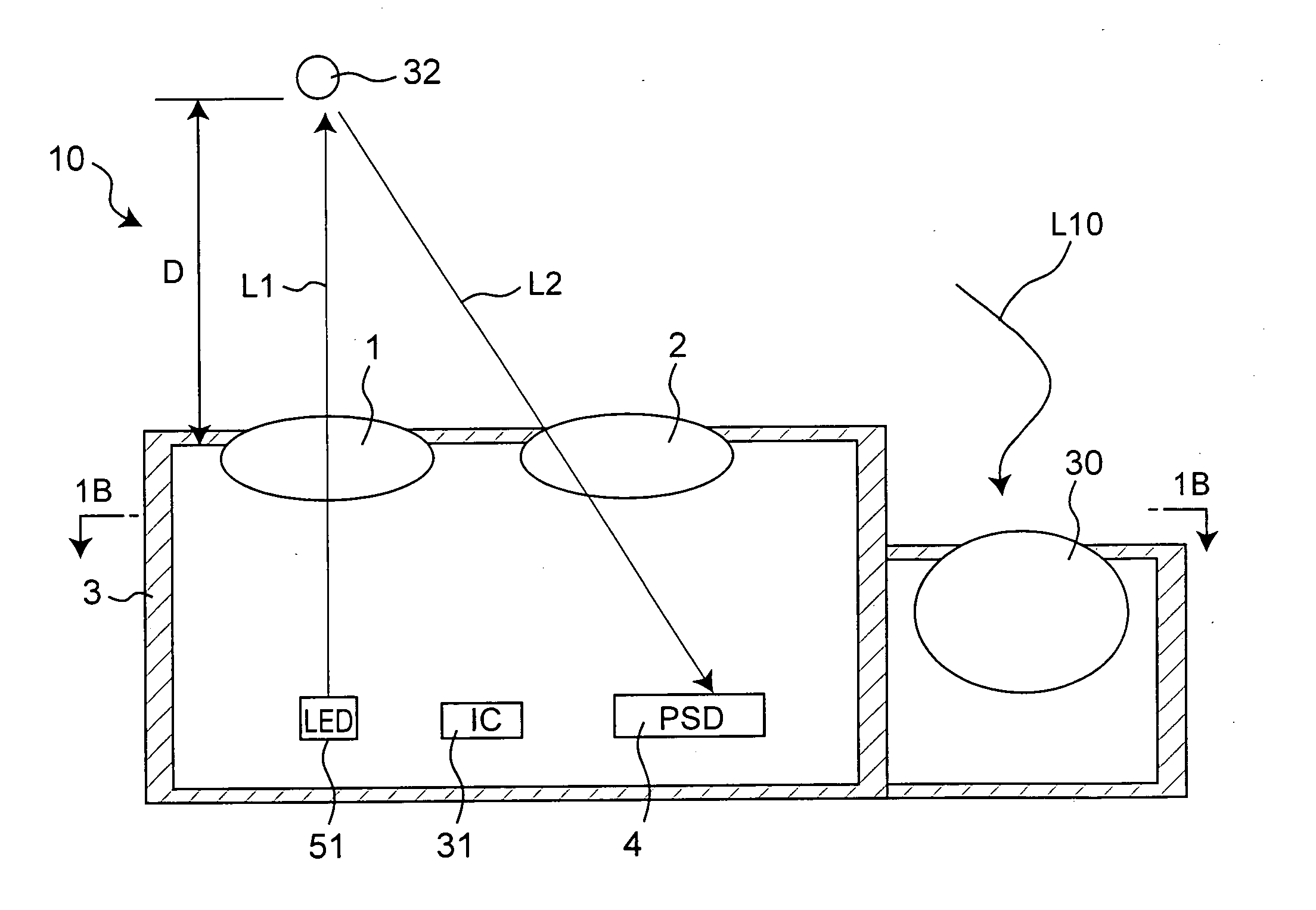 Optical distance measuring sensor and self-propelled cleaner