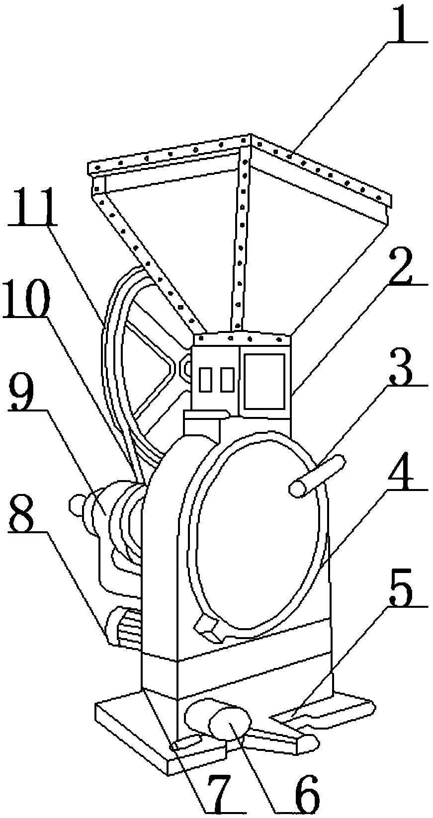 Agricultural crop dust removal and crushing processing device