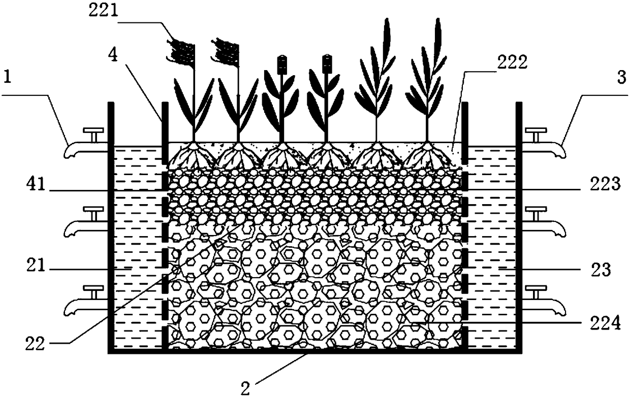 Subsurface flow constructed wetland for sewage denitrification treatment, construction method of subsurface flow constructed wetland and denitrification treatment method for sewage