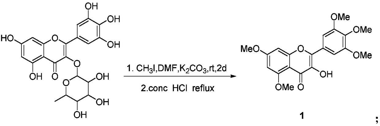 Myricetin derivative containing quinoxaline and preparation method and application thereof