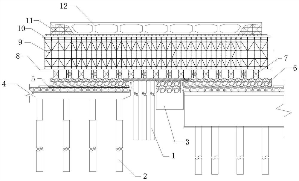Viaduct cross-ground parallel bridge buttress full framing combined support and construction method thereof