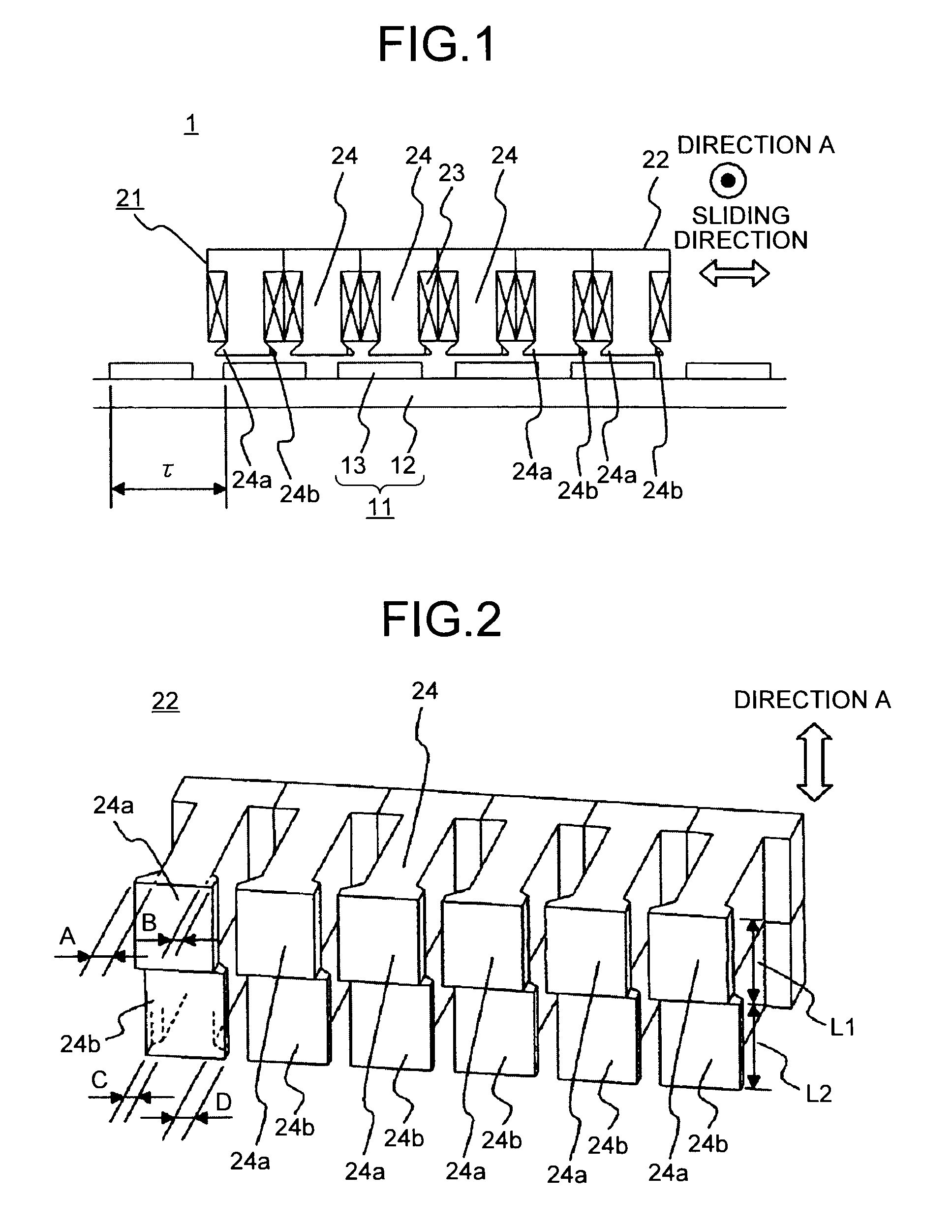 Linear motor including extended tooth tips