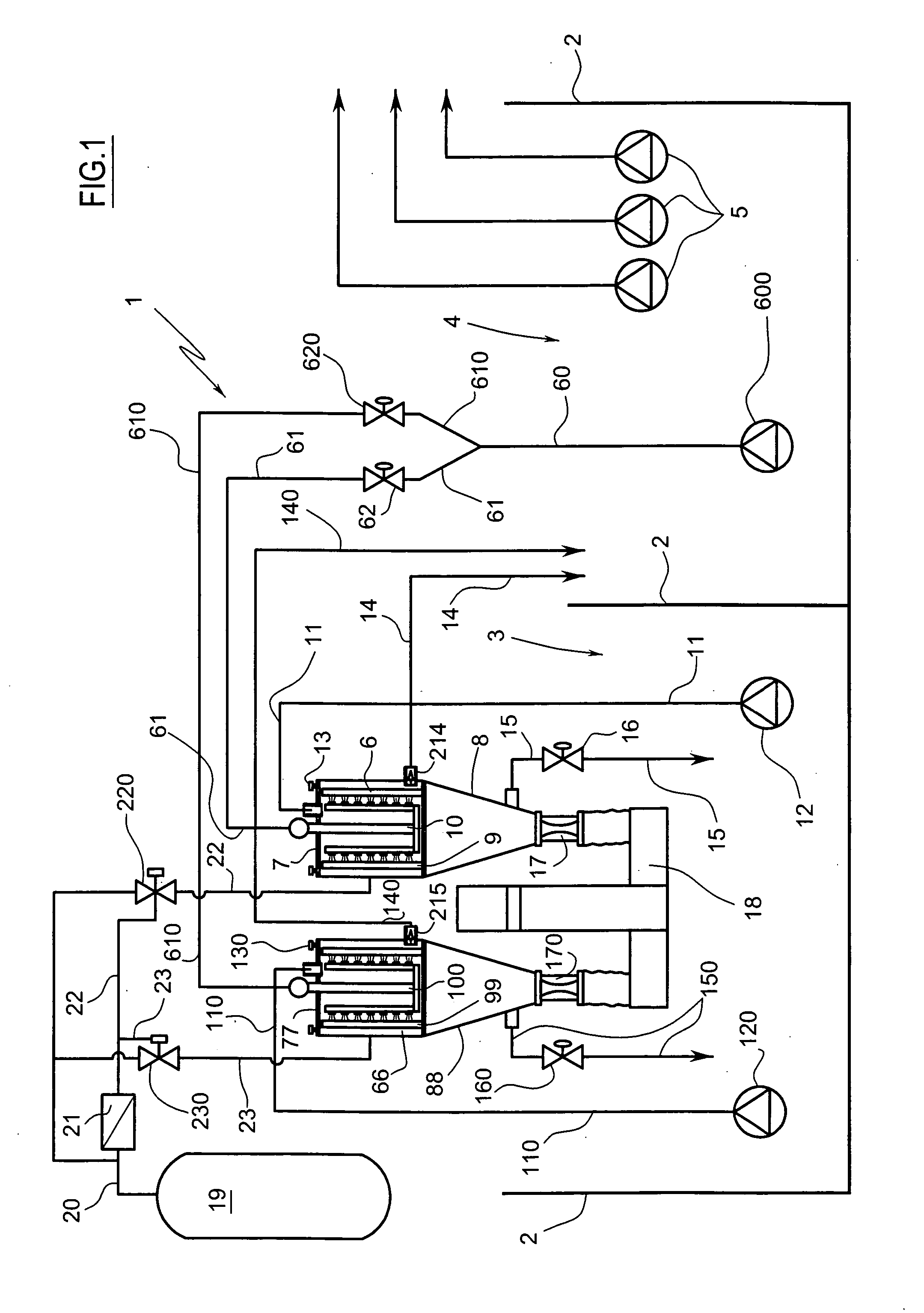 Plant and method for the treatment of the recovery cooling fluid in mechanical processing plants