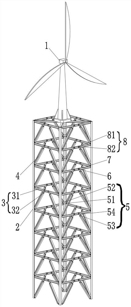Wind turbine generator lattice type tower with enhanced recoverable and energy dissipation capacities
