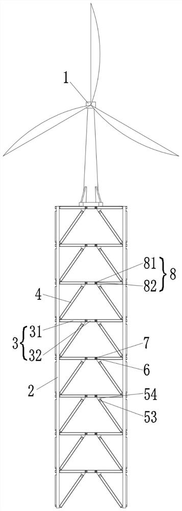 Wind turbine generator lattice type tower with enhanced recoverable and energy dissipation capacities