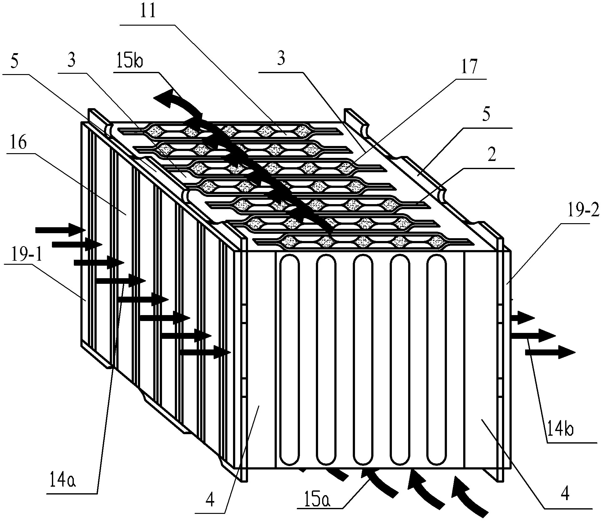 A compact primary surface heat exchanger for oil and gas heaters