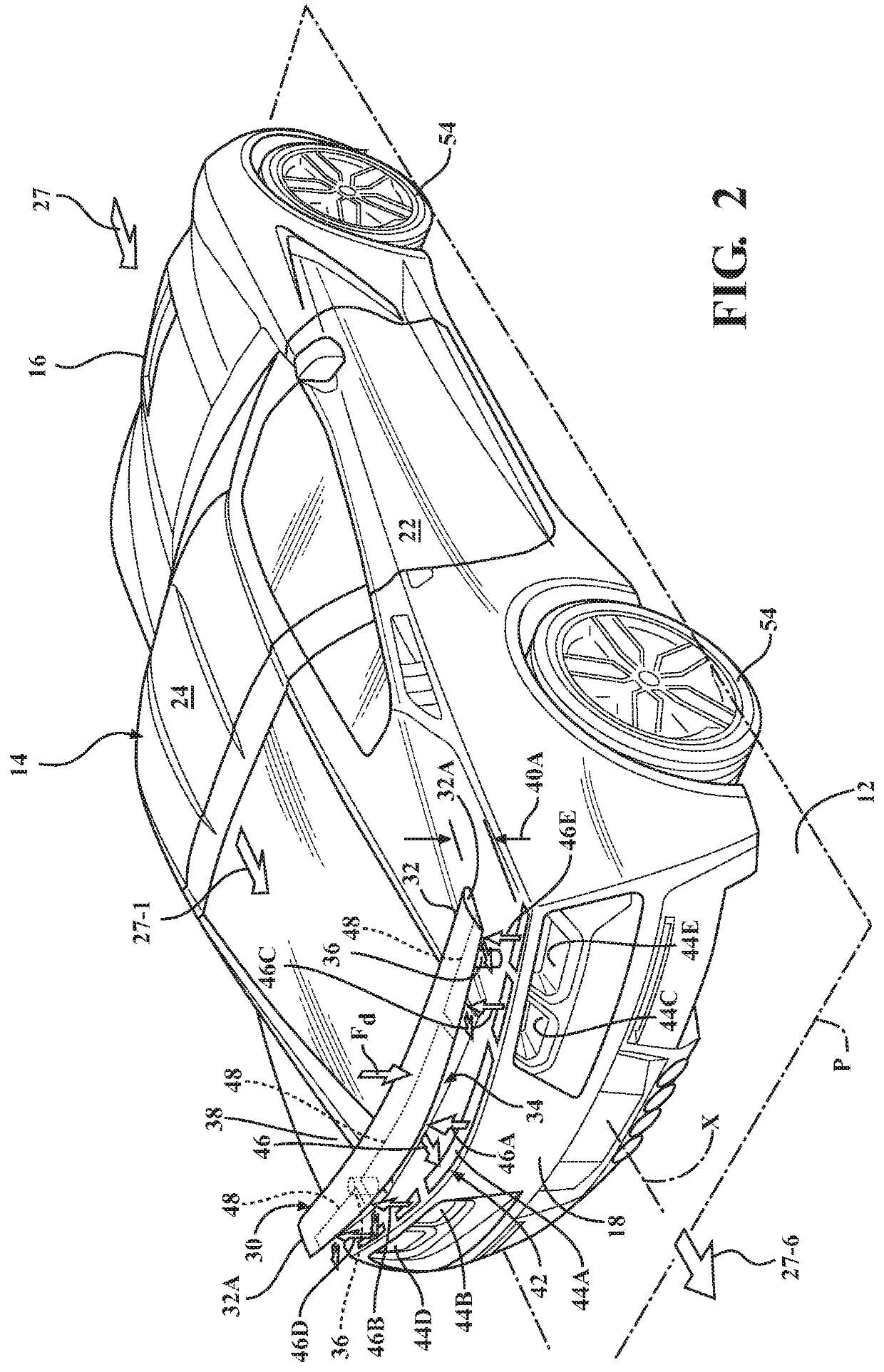 Lighting system for a motor vehicle with active aerodynamic element