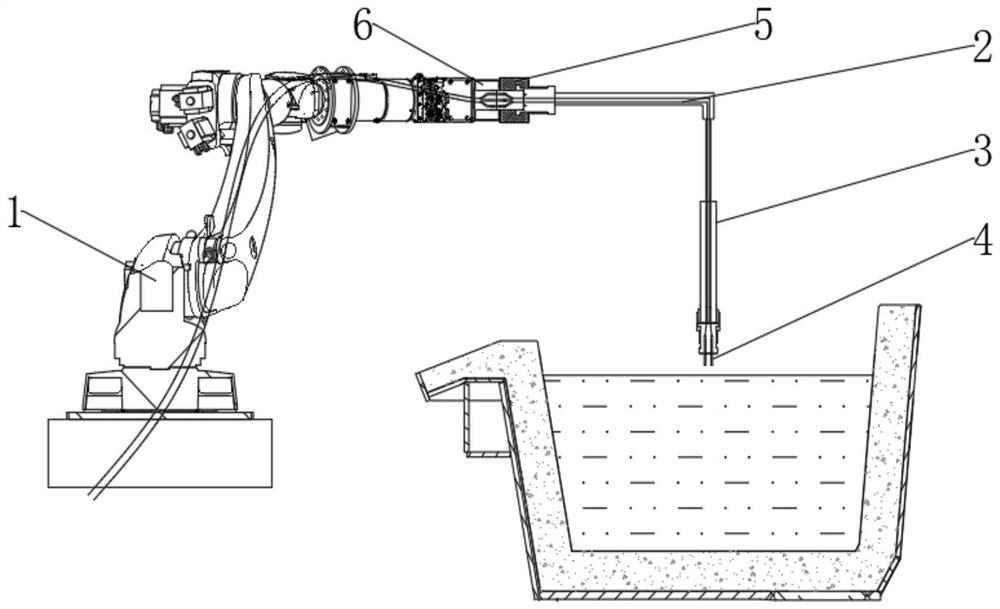 Device and method for measuring tundish liquid level height through robot