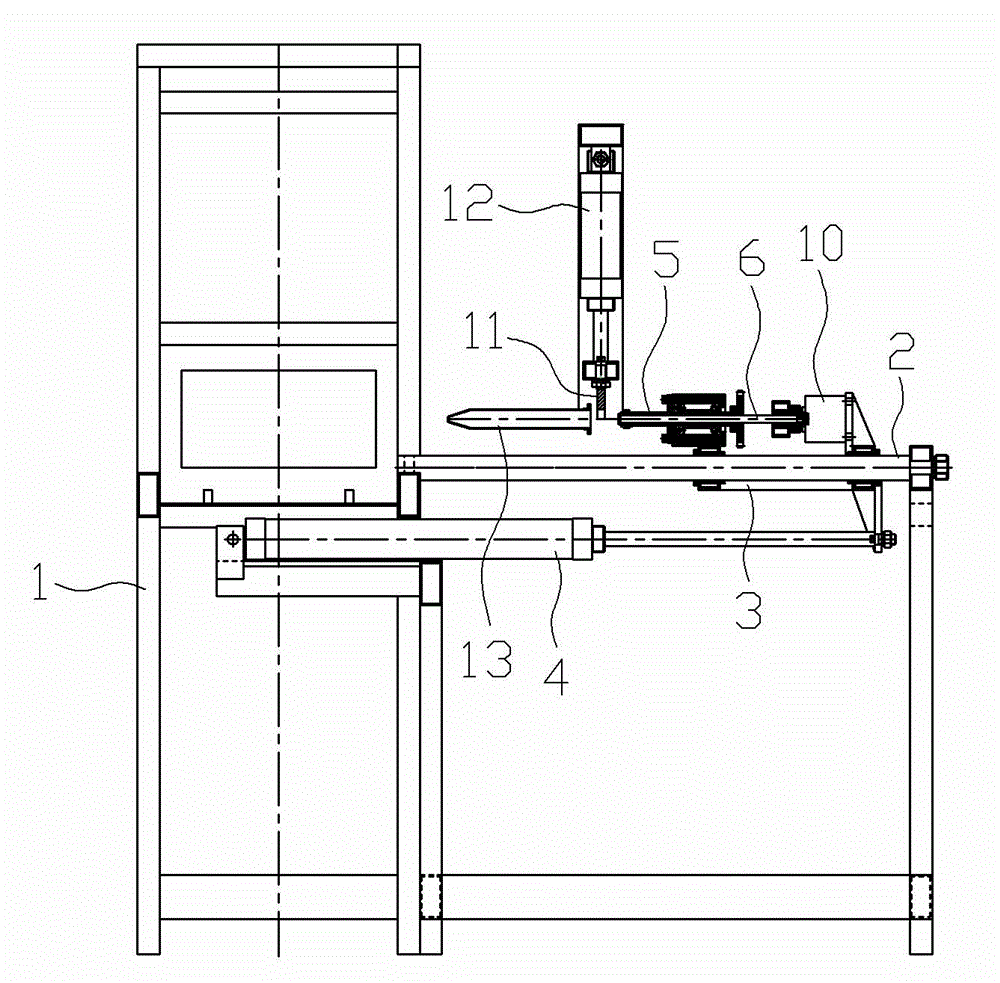 Mechanism used for pulling fungus stick out of fungus bag and applied to solid fungus inoculation machine