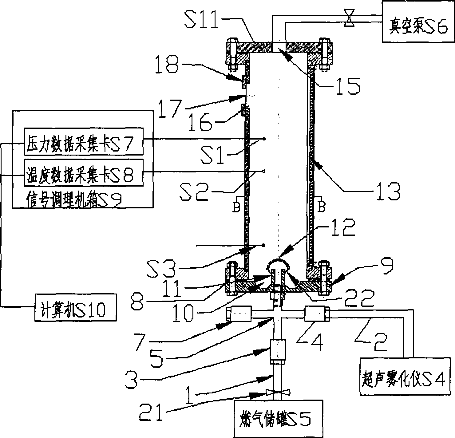 Experimental device for restraining gas and dust explosion by water mist