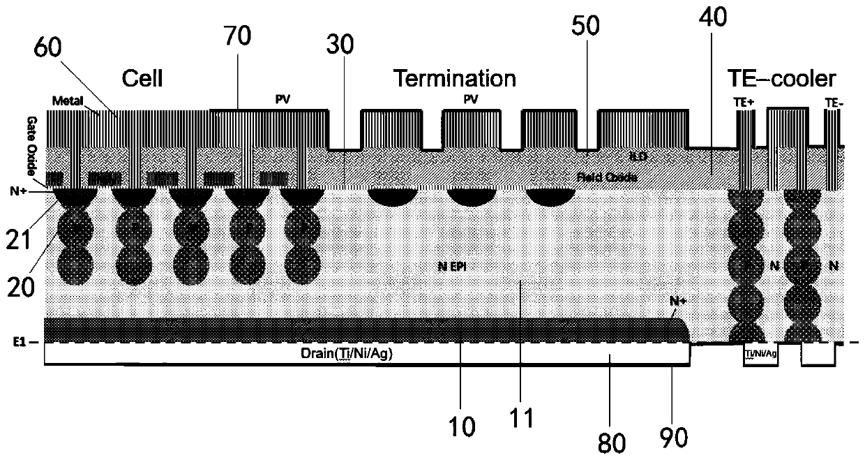 TE-cooler MOSFET structure and preparation and adjustment method thereof
