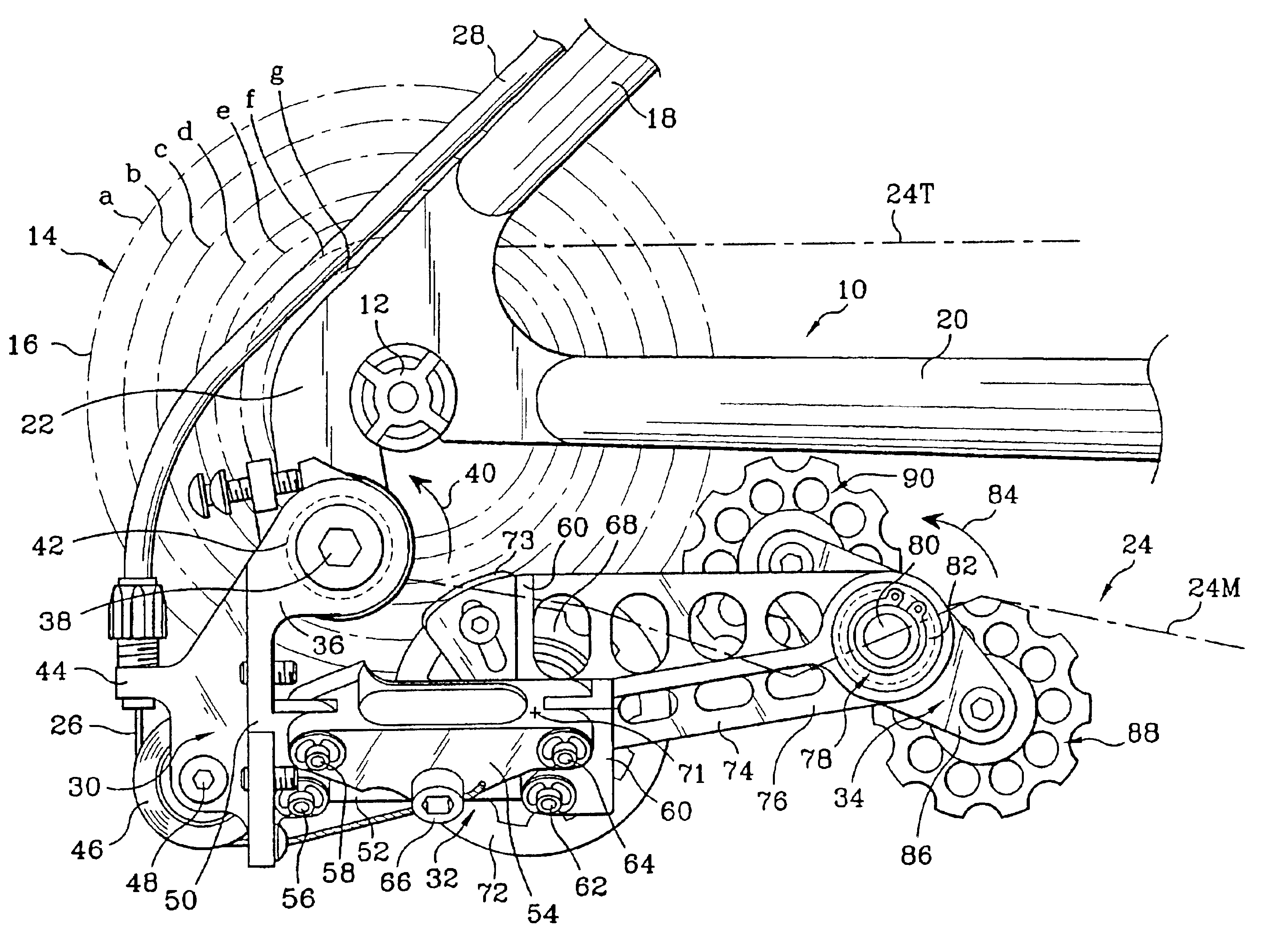 Rear derailleur device for a bicycle