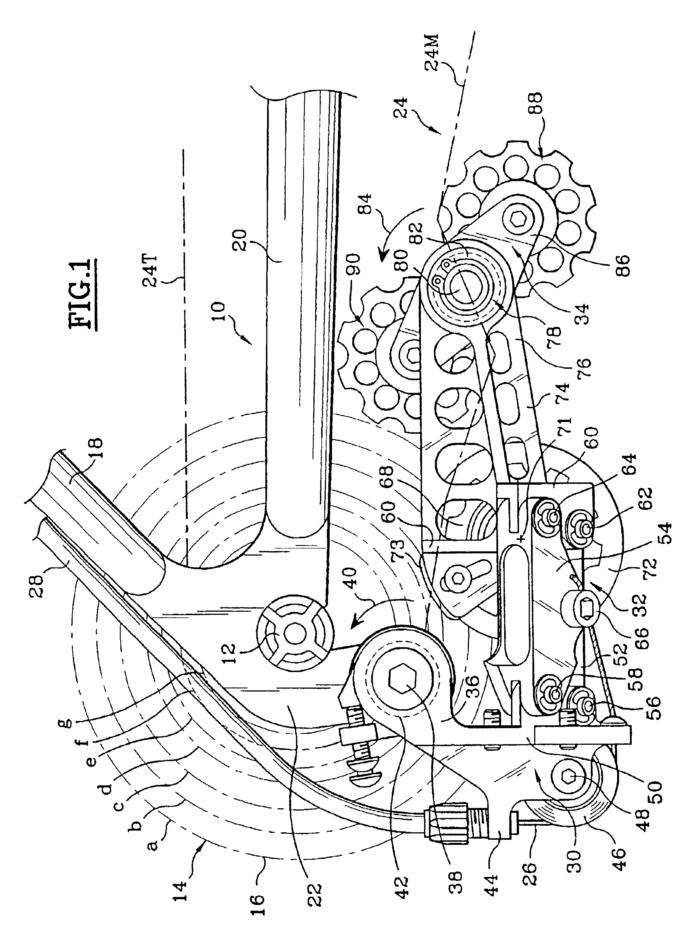 Rear derailleur device for a bicycle