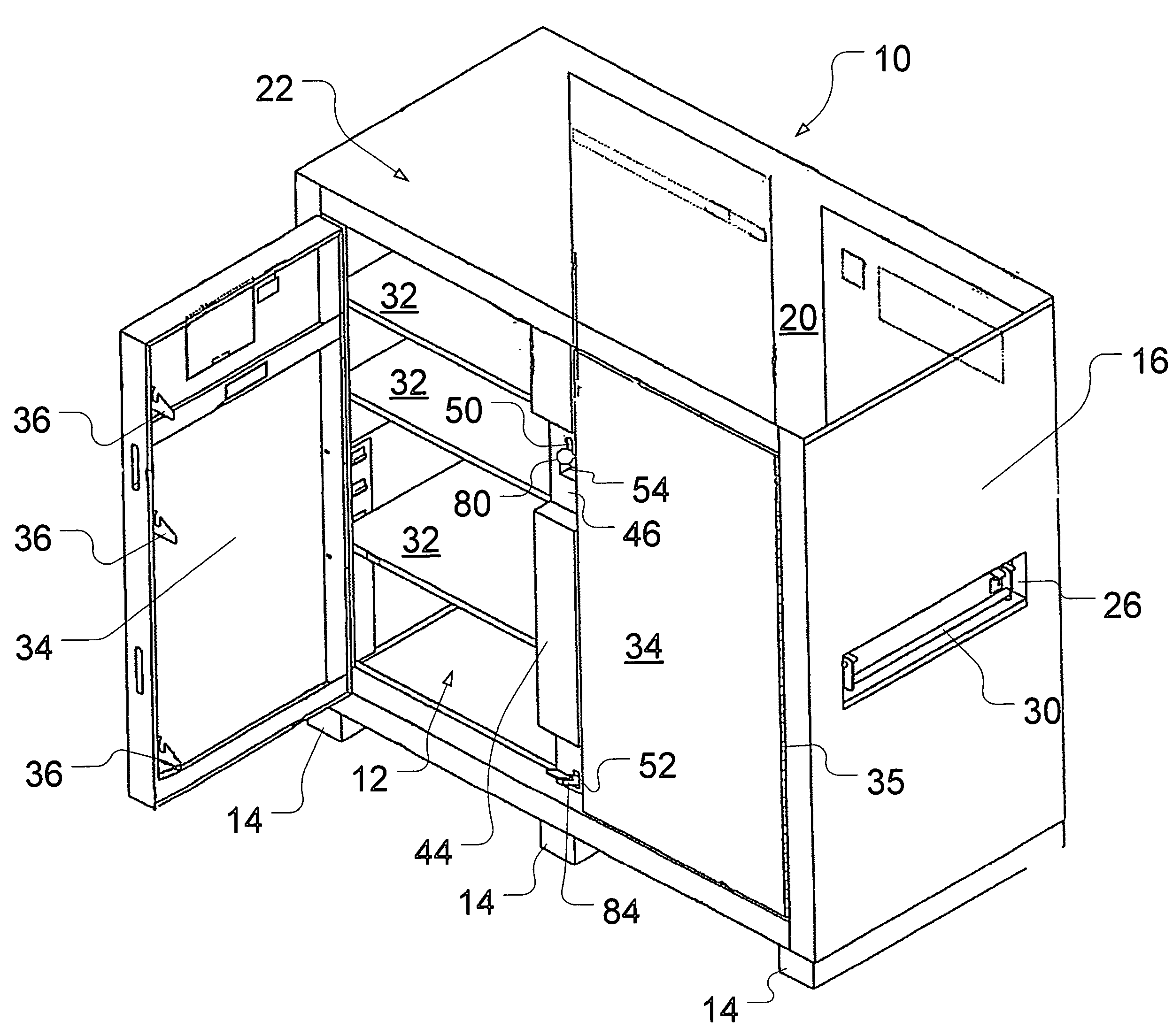 Storage cabinet with latching mechanism