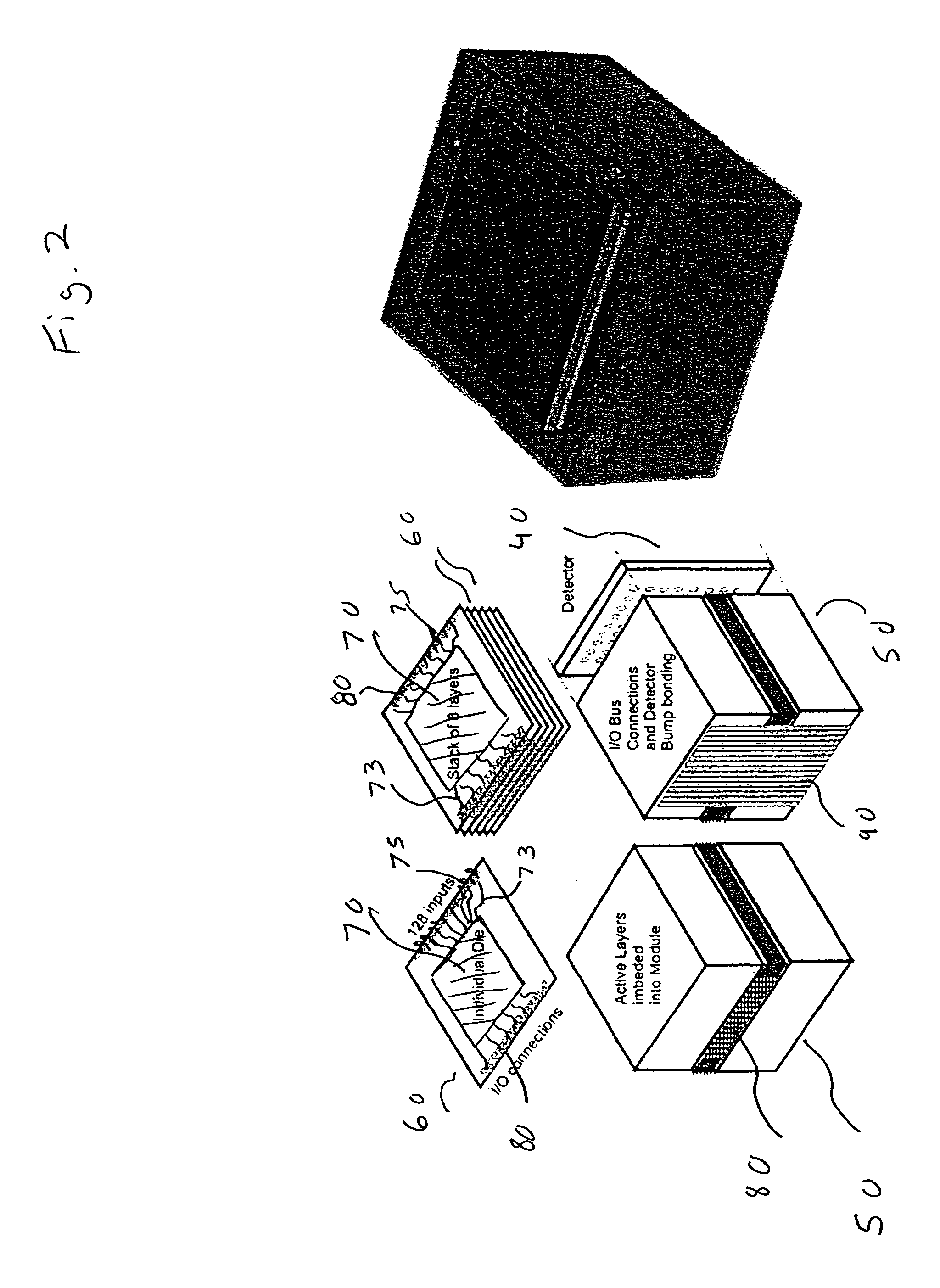 Three-dimensional imaging processing module incorporating stacked layers containing microelectronic circuits