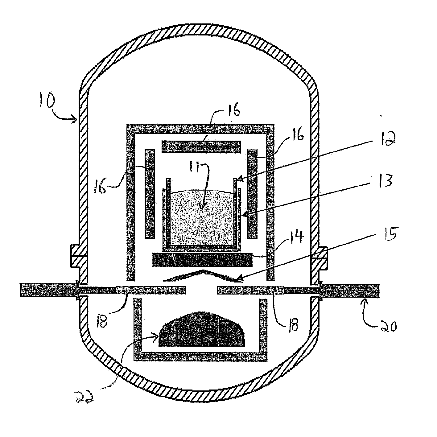 Crystal growth apparatus with load-centered aperture, and device and method for controlling heat extraction from a crucible