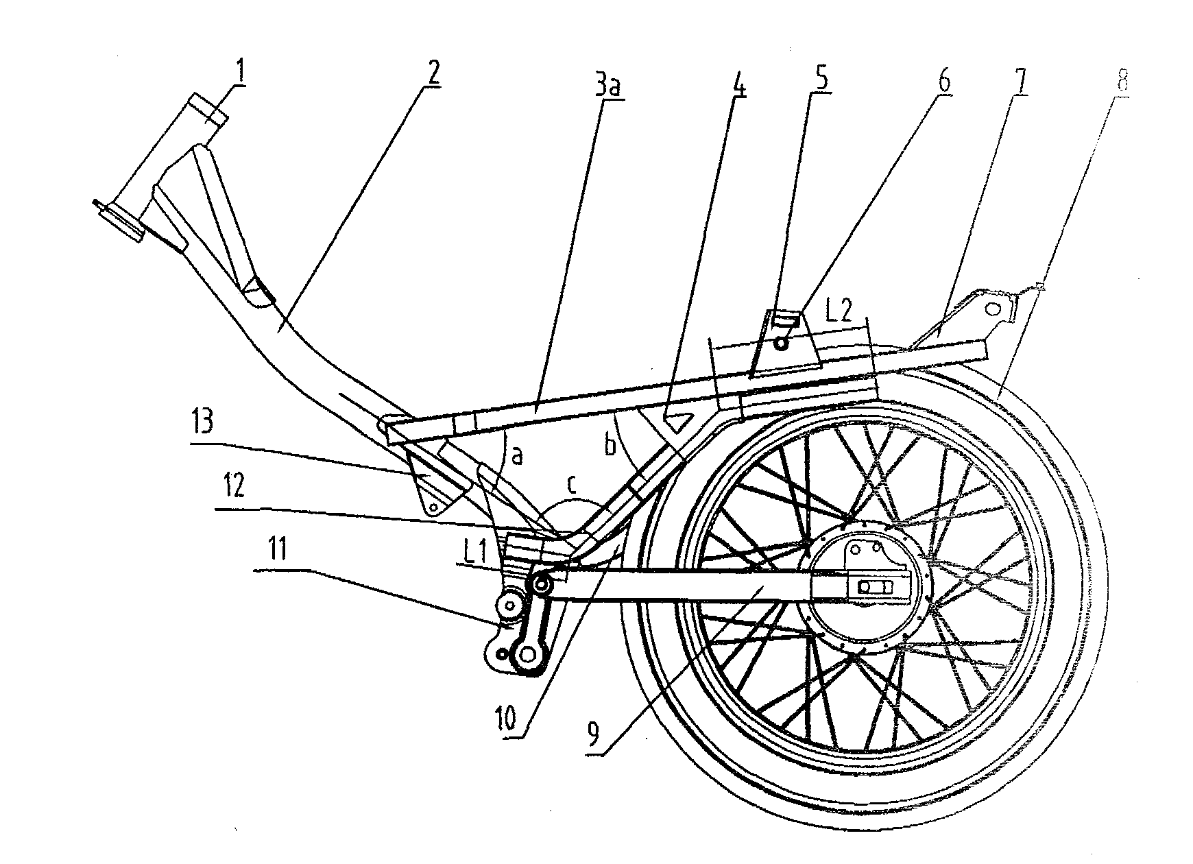 Motorcycle frame with bent beam
