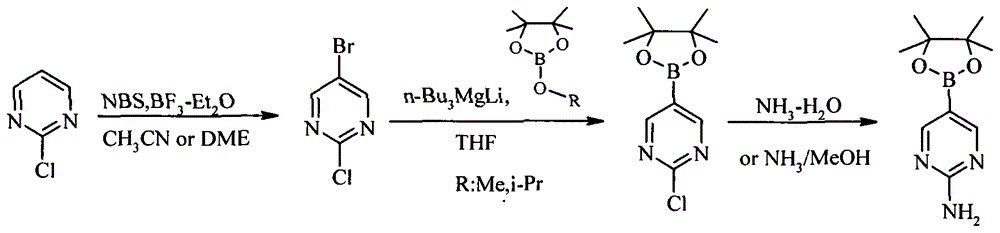 A method of preparing 2-aminopyrimidine-5-boronic acid pinacol ester