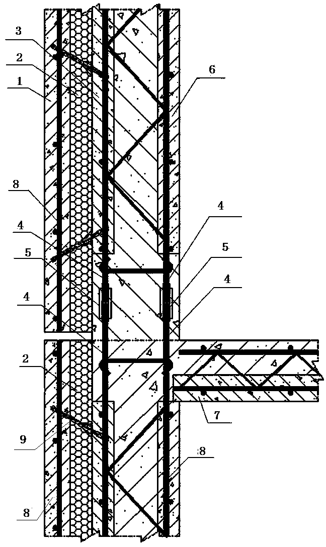Cast-in-place shear wall structure equivalent to prefabricated sandwiched superposed shear wall continuous steel bar
