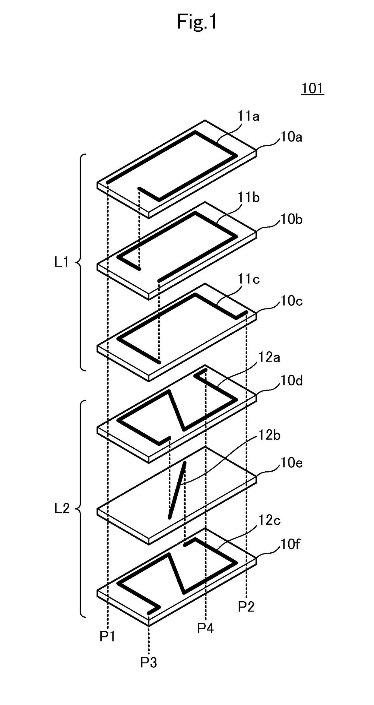 Laminated coil component and matching circuit