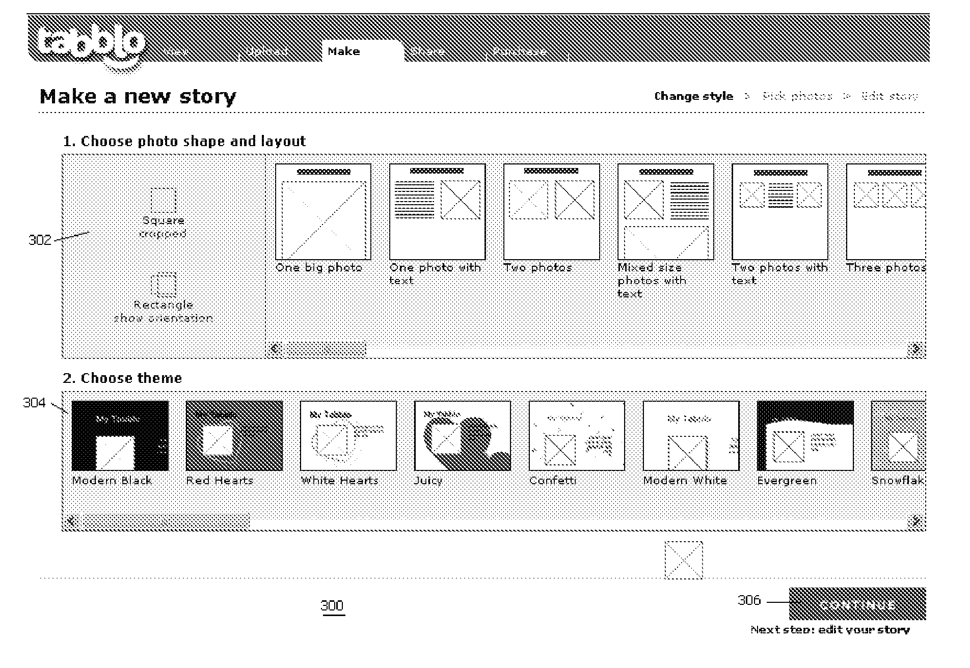 Method for initial layout of story elements in a user-generated online story