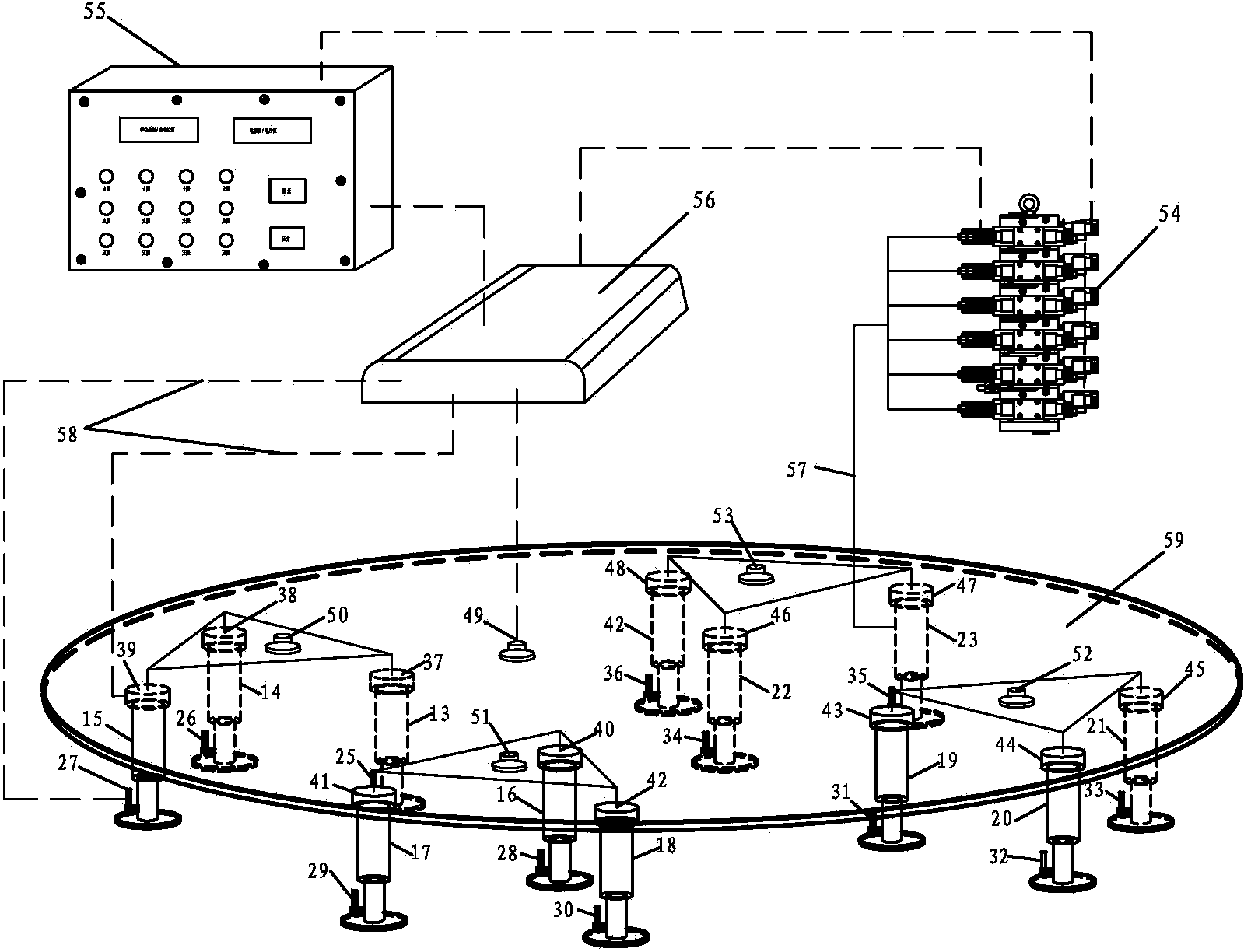 Plane turnover multi-point leveling device and method