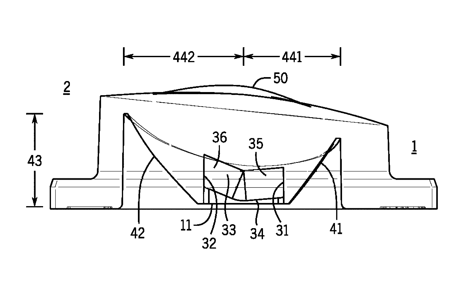 Lens for wide lateral-angle distribution